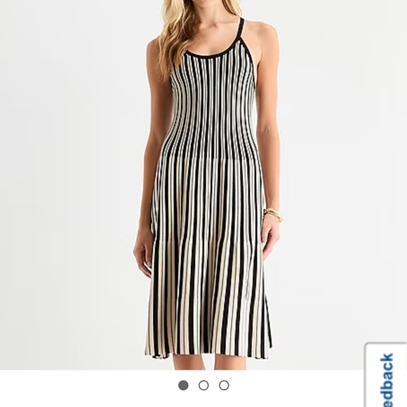 Worthington Womens Sleeveless Striped Sweater Midi Dress Black Tan Large - Picture 1 of 6